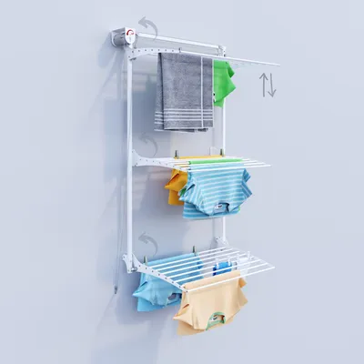 Produktbild von Vertikaler Wand-Wäscheständer mit 3 Ebenen, platzsparender Trockner – Foxydry Tower 88 cm Weiß