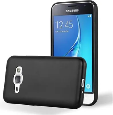 Produktbild von Cadorabo Schutzhülle für Samsung Galaxy J1 2016 Hülle in Schwarz Handyhülle TPU Silikon Etui Cover Case