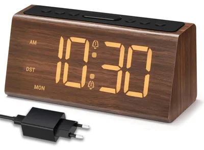 Obrázek produktu pro Dřevěné hodiny, digitální budík s duálním alarmem a funkcí odložení
