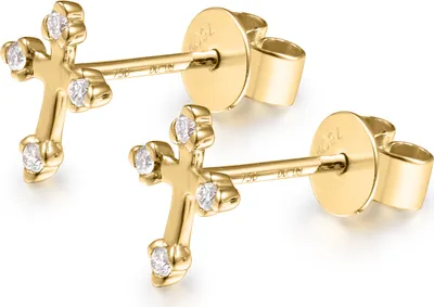 Produktbild von 585er Gelbgold Ohrstecker Kreuz mit 4 x Diamanten zus. 0,08ct.