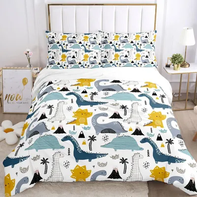Produktbild von Omgoods – Kinderbettwäsche-Set mit Dinosaurier-Motiv, 135 x 200 cm