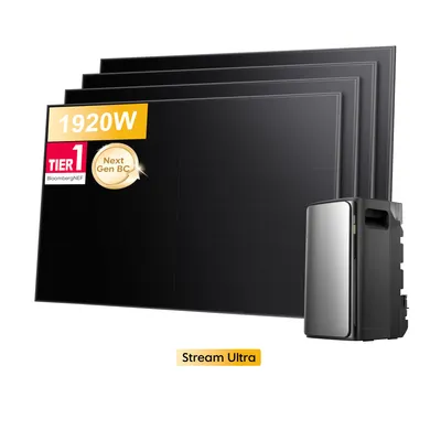 Produktbild von Powerness Balkonkraftwerk mit Speicher EcoFlow Stream Ultra All-in-One 1920Wh Speicher 4 MPPT mit 4x 480W Bifazial Solarmodule (0% MwSt)