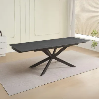 Immagine prodotto di Tavolo allungabile Roxane con piano in Vetroceramica effetto marmo nero 160x90x76H