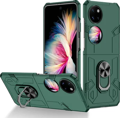 Image de Huawei P50 Pocket Case, étui PC durci, antichoc avec support d'anneau et support pour Huawei P50 Pocket vert