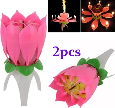 Image de lot de 2 bougies musicales en forme de fleur de lotus - Cadeau d'anniversaire romantique