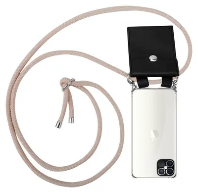 A phone case with a lanyard and a small pouch attached, displayed against a white background.