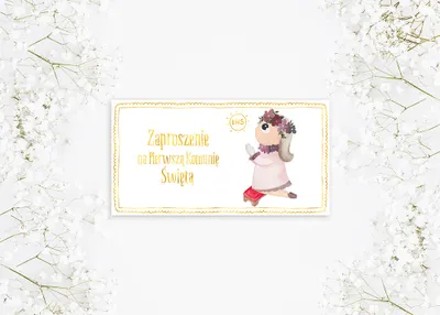 Produktbild von Einladungen zur Erstkommunion für Mädchen mit goldenen Verzierungen, 10 Stück