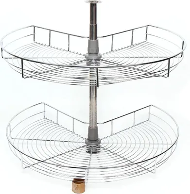 Produktbild von Küchenkarussell - Eckschrank Drahtkorb - 2 Ebenen - 270° drehbar - Drehboden 71 cm - Eisen - Silber