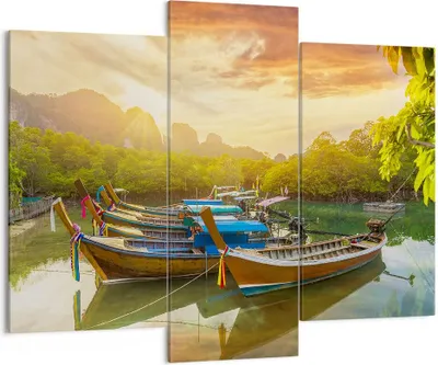 Produktbild von Bild auf Leinwand - Leinwandbild - Berge Boot Wasser - 130x100cm - Wand Bild - Wanddeko - Leinwanddruck - Bilder - Kunstdruck - Wanddekoration - Leinwand bilder - Wandkunst - CB130x100-4003