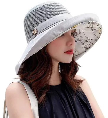 Produktbild von Netz-Sonnenhut für Damen mit UV-Schutz, breiter Bucket Hat, Sommerhut, Strandhut, Sonnenschutz, Fischerhut mit Kinnriemen