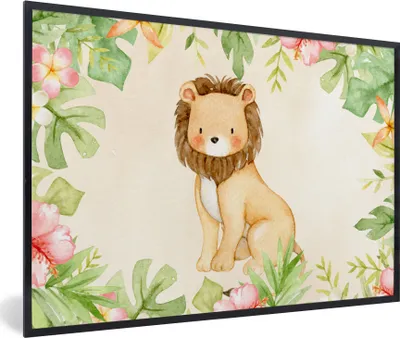 Produktbild von MuchoWow® MuchoWow® Gerahmtes Poster Löwe - Dschungel - Aquarell 60x40 cm - Poster mit zchwarzem Bilderrahmen - Printing - Wanddeko Schlafzimmer
