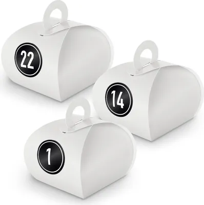 Produktbild von Adventskalender zum Füllen 24x Box mit Griff WEISS + Sticker V10 Z08