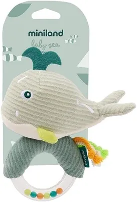 Obrázok produktu pre Miniland Senzorická hrkálka Veľryba – Mäkká rozvojová hračka pre bábätká od 0 mesiacov