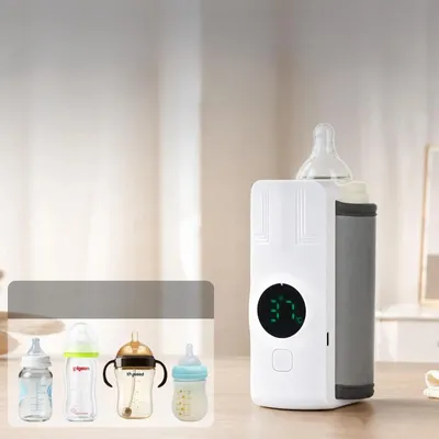 Produktbild von Tragbarer USB-Babyflaschenwärmer mit 6 Temperaturstufen, 360°-Rundumheizung, Digitalanzeige und Nachtlicht