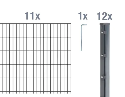 Immagine prodotto di Alberts 673482 Staccionata doppia come set di recinzione completo da 24 pezzi, antracite, altezza 183 cm, lunghezza 27,5 m