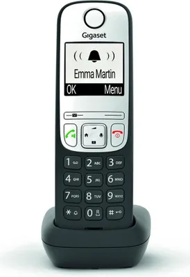 Produktbild von Gigaset A690HX, Analoges/DECT-Telefon, Kabelloses Mobilteil, Freisprecheinrichtung, 150 Eintragungen, Anrufer-Identifikation, Schwarz, Silber