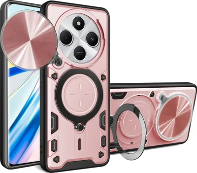 Immagine prodotto di Custodia per Xiaomi Redmi 14C custodia resistente a doppio strato con copertura della fotocamera e supporto ad anello Rosa