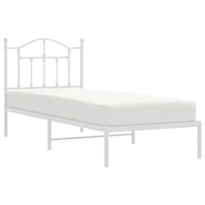 Image de Cadre de lit métal sans matelas avec tête de lit blanc 90x190cm