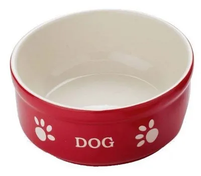 Obrázok produktu pre Keramická miska "DOG" 13,5 X 13,5 X 5 cm červená / béžová