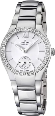 Produktbild von Candino Damenuhr silber weiß C4537/1 Strass Saphirglas Swiss Made
