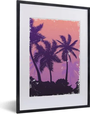 Produktbild von MuchoWow® MuchoWow® Gerahmtes Poster Palme - Nacht - Sommer - Illustration 30x40 cm - Poster mit zchwarzem Bilderrahmen - Wandposter Schlafzimmer