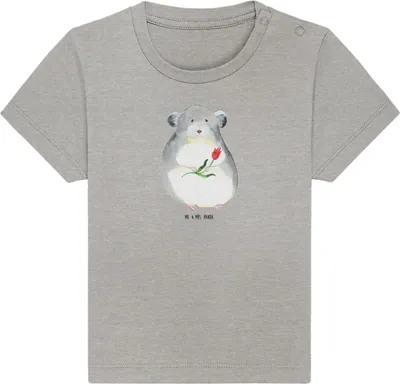 Produktbild von Mr. & Mrs. Panda  T-Shirt Chinchilla Blume 12. - 18. Monat - Heather Grey - Geschenk, Chinchillas, Baby Shirt, Chaos, Babyshirt, Organic, Büro, Lustige Sprüche, Kummer