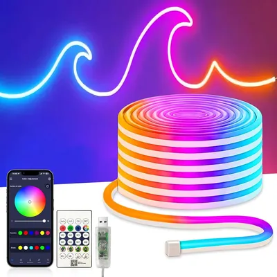 Produktbild von Neon LED Streifen 10M, 5v USB RGBIC Neon LED Strip,Flexibel Led Strips Control via App/Fernbedienung,Wasserdicht,Flexibel,Music Sync,Schlafzimmer