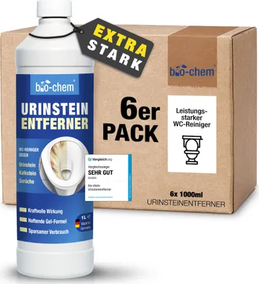 Produktbild von bio-chem Urinsteinentferner EXTRA STARK - 6x 1000 ML - Extrem kraftvoller & hochkonzentrierter Profi WC-Reiniger - Entfernt mühelos hartnäckigste Ablagerungen und Gerüche - Germany