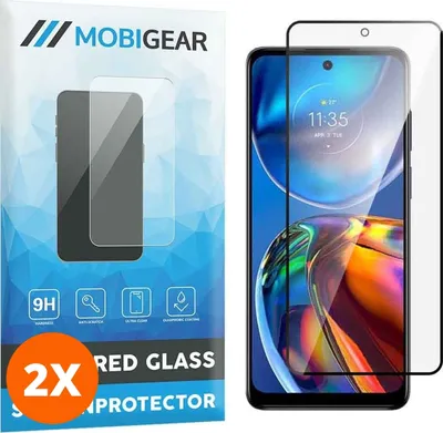 Produktbild von Mobigear Premium 4.99 Motorola Moto E32 Panzerglas Gehärtetes Glas Displayschutz - Hüllenfreundlich - Schwarz (2er Pack)