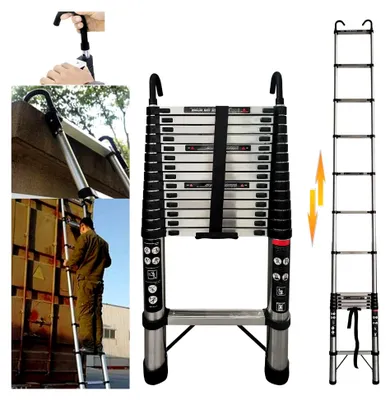 Produktbild von Teleskopleiter für vielseitige Anwendungen, 5 m, klappbar und tragbar, rutschfest, maximale Belastung 150 kg, EN131