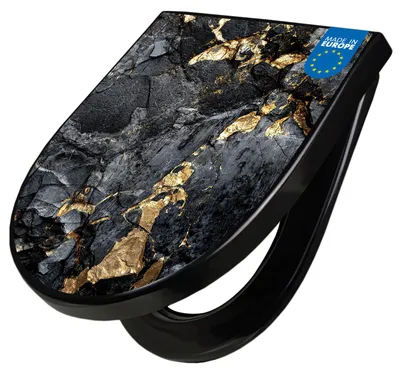 Produktbild von WC Sitz D-Form Schwarz mit Absenkautomatik Motiv Schwarzer Marmor mit Gold 1 [TDSCH3 13588]