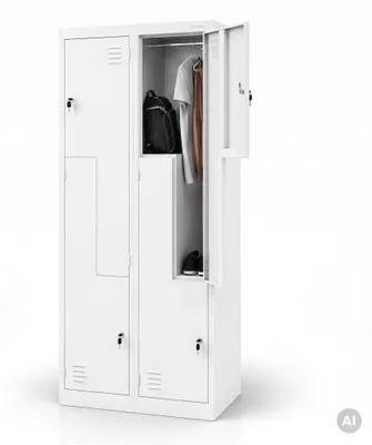 Produktbild von Jan Nowak Umkleideschrank Z02 Spind mit 4 Abteilen Kleiderspind Metallschrank Flügeltür Lüftungsschlitzen Pulverbeschichtung 185 cm x 80 cm x 45 cm Weiß