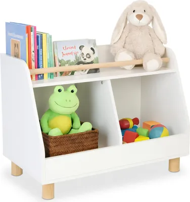 Produktbild von Relaxdays Kinderregal klein, 2 offene Fächer, große Ablage, HxBxT: 52 x 72 x 38 cm, Spielzeugregal, Stauraum, weiß/natur