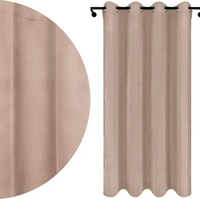 Zdjęcie produktu dla Voppi Zasłona welurowa na przelotki 140 x 260 cm beżowa zasłona gotowa do salonu