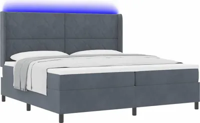 Imagen del producto de Cama con somier y colchón, con iluminación LED, color gris oscuro, 200 x 200 cm, tapizada en terciopelo