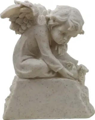 Produktbild von Grabschmuck Engel auf Stein Sockel Gedenkstein Grabstein Grab Deko Figur Vogel