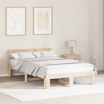 Image de Maison Exclusive - Cadre de lit avec tête de lit Nature 135 x 190 cm Bois de pin massif