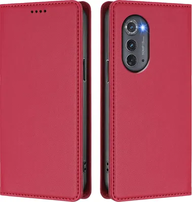 Produktbild von Handyhülle für Motorola Edge 2022, Kunstleder Klapphülle Stoßfeste Magnetische Hülle mit Ständer Rot