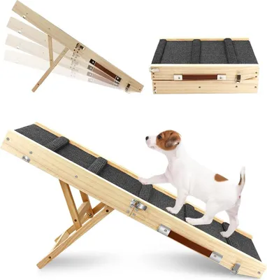 Produktbild von Klappbare Holz-Hundetreppe 4-fach höhenverstellbar mit abnehmbarer Sicherheitsrail