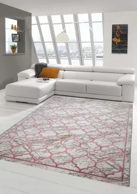 Obrázek produktu pro Moderní designový koberec Marocký vzor v béžovo-růžové barvě velikost - 120 x 170 cm