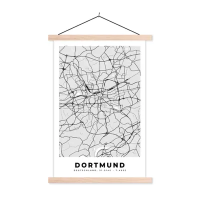 Produktbild von MuchoWow® Textilposter Karte - Dortmund - Stadtplan - Deutschland - Karte 60x90 cm mit holzfarbenen Rahmen - Textil