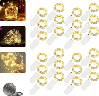 Image de Guirlande lumineuse LED en céramique, 24 ampoules, 2 m, 20 LED, fil de cuivre, lumière blanche chaude, pour intérieur, effet bougie, funérailles, fêtes, bricolage.