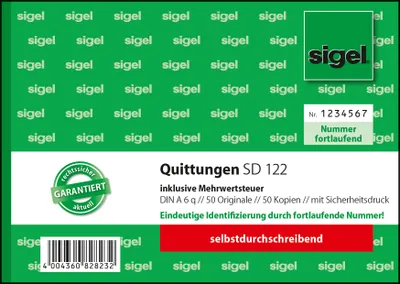 Immagine prodotto di SIGEL SD122 Ricevuta IVA inclusa con stampa di sicurezza - A6 orizzontale, SD, 2 x 50 fogli
