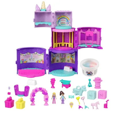 Produktbild von Polly Pocket Ausklappspaß-Schatulle Einhorn-Torte, niedliches Design, 25 Zubehörteile