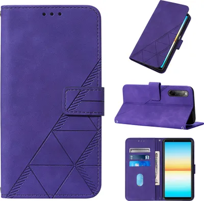 Produktbild von Hülle für Sony Xperia 10 V Prägung Flip Leder Kartenfächer Schutzhülle mit Ständer Lila