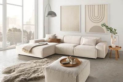 Produktbild von KAWOLA Sofa RANI Ecksofa Cord cremeweiß Recamiere links