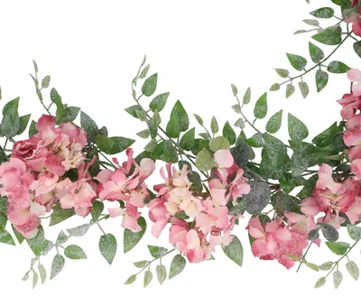 Rosa Hortensien-Girlande mit Eukalyptus, 180 cm