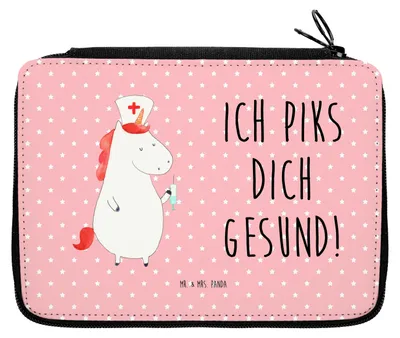 Produktbild von Mr. & Mrs. Panda Federmäppchen Einhorn Krankenschwester - Rot Pastell - Geschenk, Mäppchen, Federpenal, Krankenpflegerin, Krankenpfleger, Ärztin, Bleistiftetui, Etui