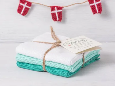Produktbild von Solwang Wischtuch WEISS AQUA TÜRKIS KOMBI gestrickt 3er Set Küchentuch Putztuch