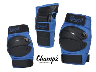 Produktbild von Champz Skate Schutzset für Kinder - Schutzausrüstung in Blau - Größe 39-42 EU - Knie-, Ellbogen- und Handgelenkschutz